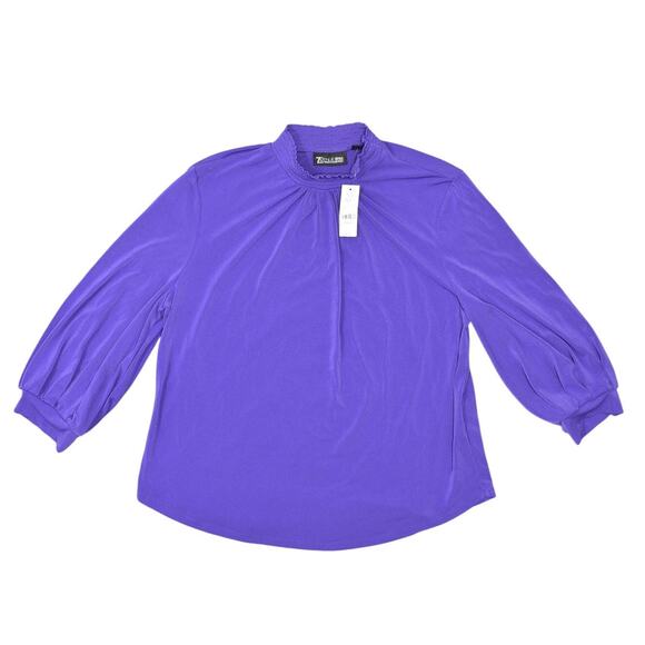 NWT 7th Avenue NY & Co Purple Blouse High Neck 3/4 Sleeve Solid Size M - Picture 1 of 7